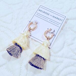 Melrose and Market Cream and Beige Tassel Hoop Earrings NWT